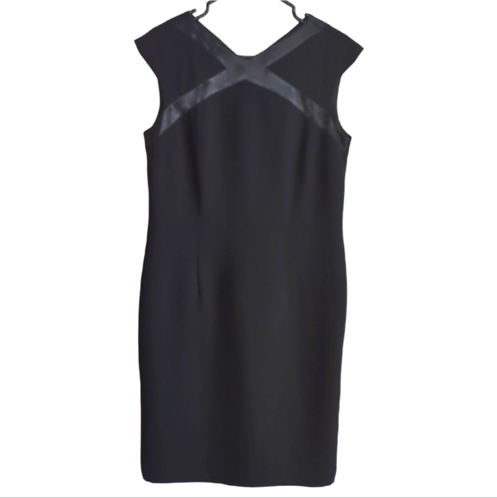 Linea Domani Women's Size‎ 12 Black Sleeveless Midi Dress Monotone Details Goth